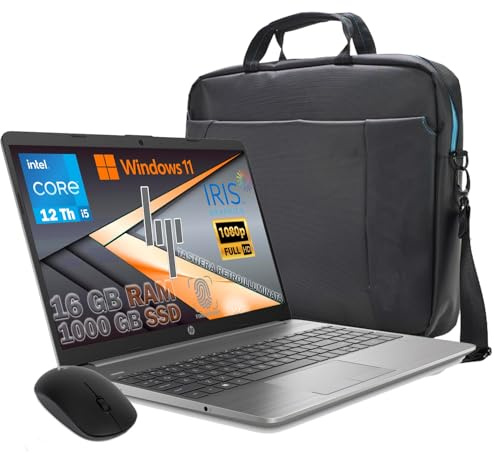 HP, 250 G9 PC portátil plata i5-1235U RAM 16GB DDR4 SSD M2 1000GB 15.6 pulgadas FHD Win 11 Pro teclado con iluminación de fondo, huella dactilar, ratón WiFi y funda gratis