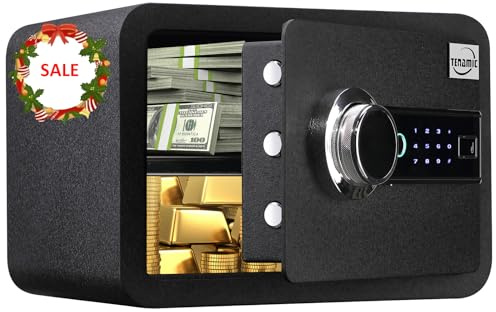 Tenamic Biometric Fingerprint Safe Box 0.85 Cubic Feet Fireproof Waterproof Safe Box with Induction Light and Leather, Solid Alloy Steel Office Hotel Home Cabinet Safe, Black