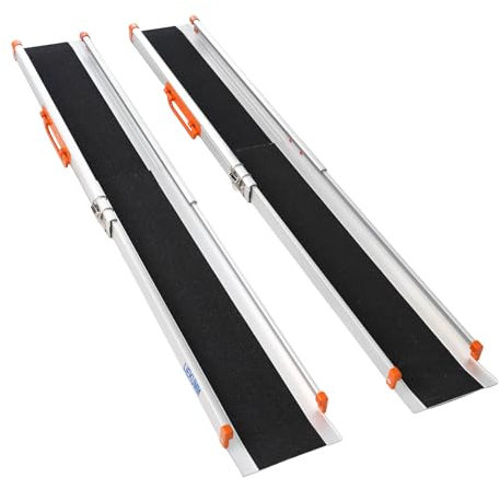 LIEKUMM Rampa per Sedia a Rotelle,153 cm Rampe di Carico Telescopiche in alluminio, Portata 300 kg per Rampa per Disabili, Sedie a Rotelle Manuali, Confezione da 2