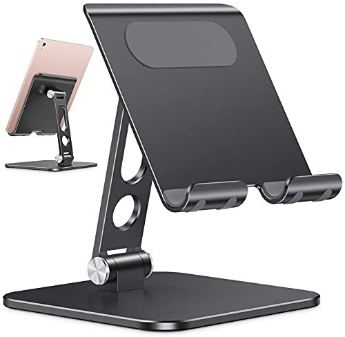 OMOTON Supporto per tablet in alluminio, supporto pieghevole per tablet con base metallica stabile per tutti gli tablet fino a 13 pollici, nero