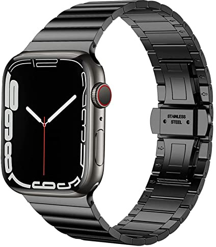 Miimall Kompatibel mit Apple Watch 49mm 45mm 44mm 42mm Armband, Edelstahl Metall Verstellbares Ersatzarmband mit Metallschließe Uhrenarmband für iWatch 9/8/7/6/SE/5/4/3/2/1&Ultra 1&2-Schwarz