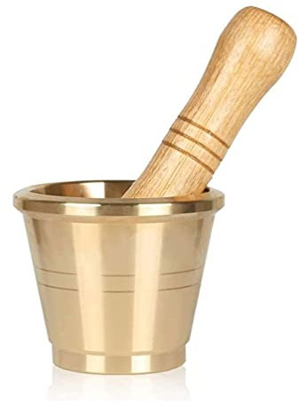 SMSOM Stainless Steel Mortar and Pestle with Brush,Pill Crusher,Spice Grinder,Herb Bowl,Pesto Powder，Golden (Size : X-Large)