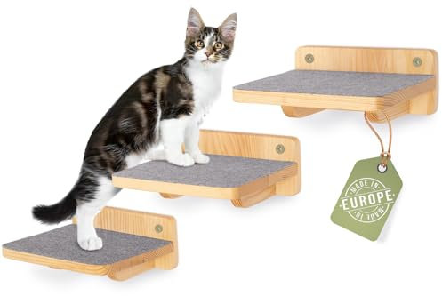 WOOWOOD® Kletterwand für Katzen | 3er-Set Katzentreppen | Katzenleiter | Catwalk | Wand Klettern Set | XL