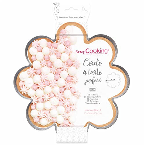 SCRAP COOKING - Cercle à Tarte Perforé Marguerite - Moule Cadre Pâtissier en Inox pour Tarte Florale - Moule Diamètre 30 cm Fleur - Cuisson Uniforme - Accessoire Pâtisserie Gâteau Dessert - 1321