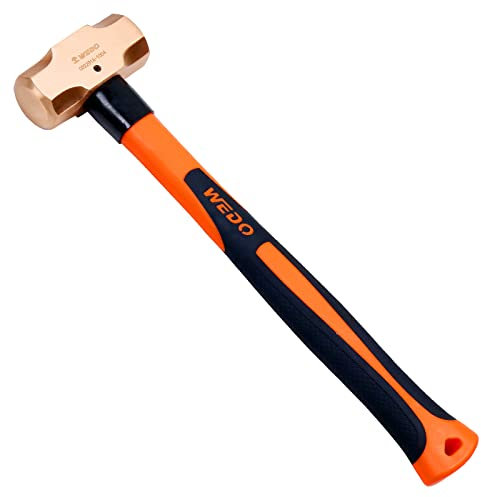 WEDO 450g(1lb) Copper Sledge Hammer with Fiberglass Shaft, DrillingHammers, Club Hammer, Long Shock Absorbing Non Slip Handle,Hardened Hammerhead, Length 300mm(12),Die-Forged
