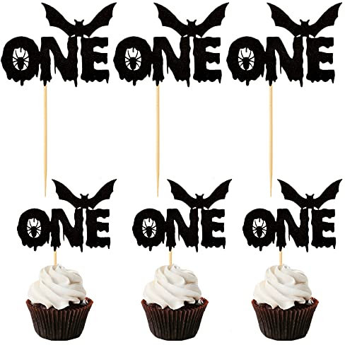 MGPFERD Cupcake-Topper mit Spinnen-Fledermaus-Motiv, für den ersten Geburtstag, für Babys, 1. Geburtstag, Partydekoration, Kuchenzubehör, 24 Stück
