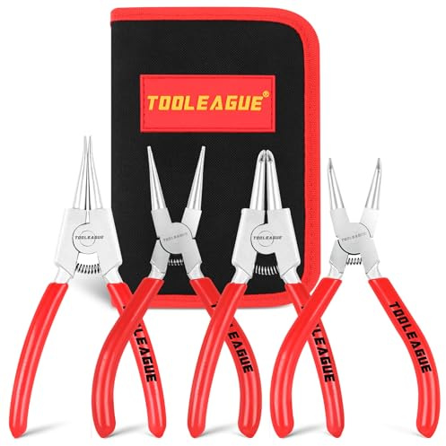 TOOLEAGUE 4 Pcs Mini Snap Ring Pliers Set, Circlip Pliers, 5 inches Internal/External Heavy Duty for Ring Remover Retaining Straight Bent Lock Ring Pliers Set