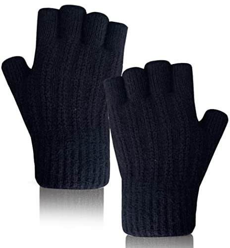 Winter Fingerlose Handschuhe, Handschuhe ohne Finger Winter Warme Strickhandschuhe Arbeiten Camping Wandern Laufen Radfahren Fahren für Herren und Damen Winter Halb Finger Handschuhe (Schwarz)