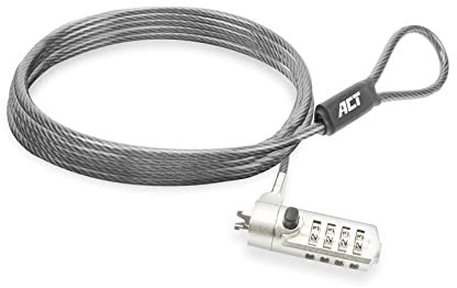 ACT Laptop Lock Security Cable 2m, Password Protection 4 Digit Combination Lock, Nano Slot Notebook Lock, Swivel Lock Head, Laptop Lock HP, Portable Anti-Theft Cable - AC9025