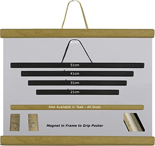 Magnetic Poster Hanger Picture Frame Wooden, Magnetic Picture Hanger, Hanging Frame Poster Holder, Solid Wood with Strong Magnets, Teak A4 Posters Size, 21cm