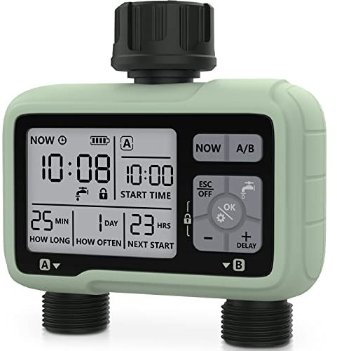 Kazeila Centralina Irrigazione 2 Vie, Irrigatore Giardino Automatico Timer Irrigazione Giardino,Display LCD Programmatore Irrigazione per Giardino Sistema di Irrigazione