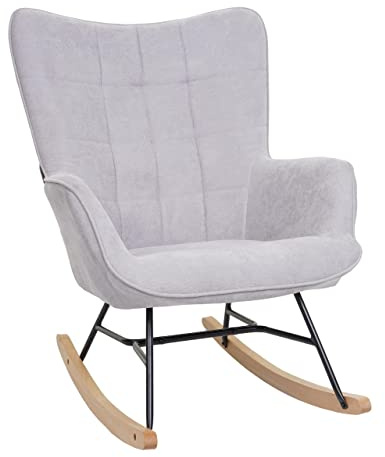 Mendler Schaukelstuhl HWC-K36, Schwingstuhl Relaxsessel Fernsehsessel, Stoff/Textil ÖKO-TEX - grau