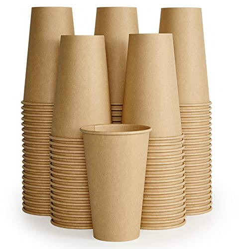 LITOPAK 100 Pack 16 oz Kraft Paper Coffee Cups for Water, Juice, and Tea, Disposable Hot Coffee Cups for Home, Restaurant, Store, and Cafe