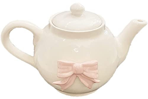 AD REM COLLECTION Tetera de porcelana blanca con lazo rosa 25x15 cm