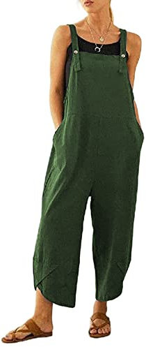 Jacansi Women Casual Overall Sleeveless Overall Long Jumpsuit Adjustable Strap Playsuit Trousers Army Green XL