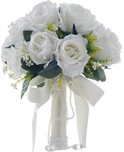Hochzeitsstrauß, künstlicher Rosenblumenstrauß mit Schleife, Brautjungfer, Braut, die einen Blumenstrauß für Hochzeit, Verlobung hält