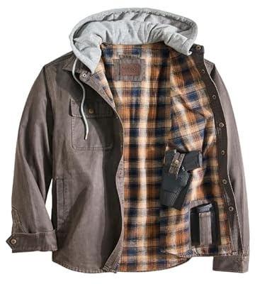 Venado Men's Concealed Carry Chore Coat - Hooded Flannel Lined Jacket (Moose Brown, 3XL)