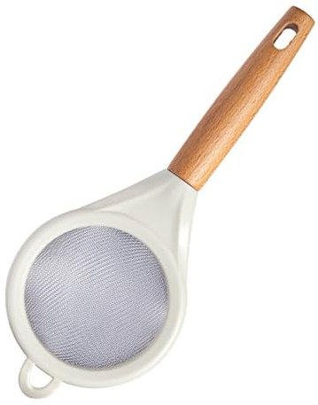 Tamiz de harina con Mango de Madera,colador de Malla Fina de Acero Inoxidable colador de Alimentos tamiz de harina Filtro de Jugo Cuchara Cocina harina agitador Olla Caliente Espumadera colador