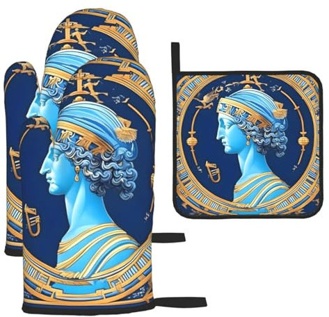 Love Goddess - Set di 3 guanti e presine antiscottatura per cucina, cottura e grigliata, regalo di Natale per la festa della mamma