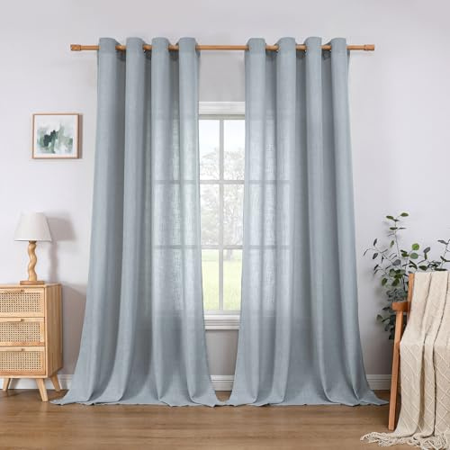 CUCRAF Leinen Vorhänge mit Ösen 2er Set H 260 x B 140 Grau Blau Halbtransparente Leinenvorhang Wohnzimmer Leinenoptik Voile Gardinen Leinenfarbe Schlafzimmer Stores