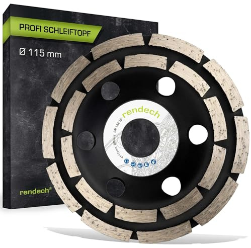rendech® Diamant Schleiftopf 115 mm mit Bauhöhe 21 mm | Ideal für Fliesenkleber, Beton, Estrich, Putz, Mauerwerk uvm. - Passend für Winkelschleifer und Betonschleifer