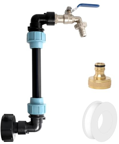 IBC Tank Zubehör IBC Adapter mit Schwanenhals Messing Wasserhahn, S60x6 Wasserhahn Absperrhahn 3/4 Zoll Für 1000L Regenwassertank, Regenfass, IBC Container Regentonnen