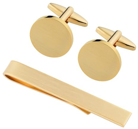 GWD Cufflinks and Tie Clip Set for Men Personalized Cuff Links Business Wedding Father's Day Gift (Gold Cufflinks+Tie clip)