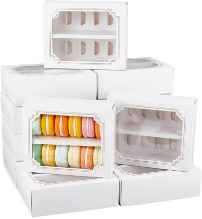 NBEADS 24 Stk. Macaron Schublade Boxen, 15.5x12.5x5cm Verpackungsschachteln mit Klarsichtfenster Kraftpapier-Schubladenbox Gebäck-Verpackungsbox für Desserts Kekse Süßigkeiten Kleine Brote, Weiß