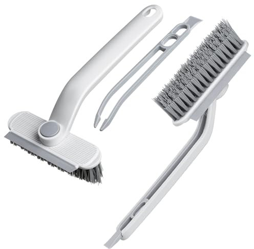 Shower Squeegee & Glass Window Brush 2 in 1, 2pack 360° Rotation Crevice Cleaning Scrub Stiff Bristle Hand Brush with Window Squeegee, Multifunctional Clean Tools for Window Car Bathroom Glass Mirror