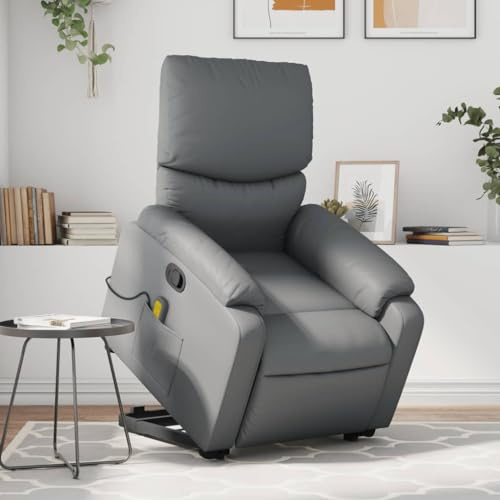 Homgoday Massagefåtölj med uppresningshjälp, relaxfåtölj, TV-fåtölj med liggfunktion, vilstol, solstol, TV-fåtölj, för vardagsrum, grått konstläder