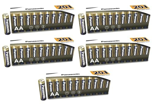 PANASONIC Confezione da 5 confezioni da 20 batterie alcaline Everyday Power Silver AA-LR6 1,5 V