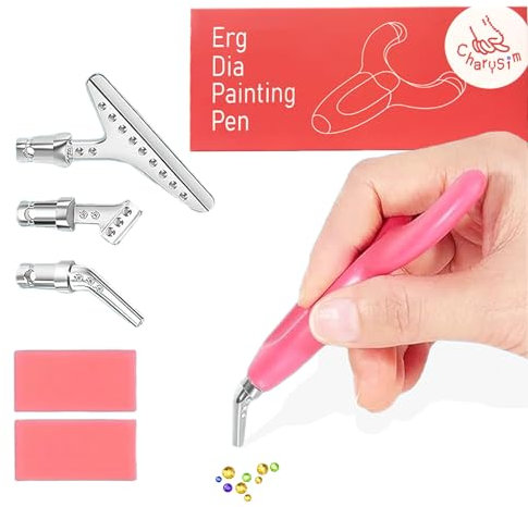 CharySim Ergonomischer Diamond Painting Zubehör Stifte Kit Diamant Painting Zubehör Stifte Set mit Metall-stiftspitze Diamant Paint Kleber Wachs Erwachsene Basteln Art Craft Kit Rosa