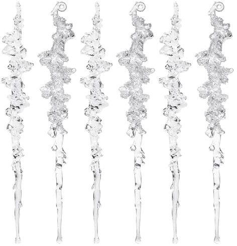 KI Store 6pcs Large Clear Icicle Ornaments 25cm Acrylic Christmas Decorative Hanging Ornaments for Xmas Tree Decor