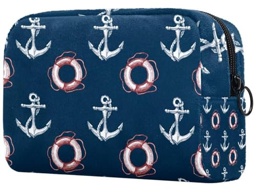 White Ship Anchor Lifebuoy Navy Cosmetic Bag for Women, Travel Toiletries Bags Large Makeup Handy Pouch Organiser Bag with Zipper