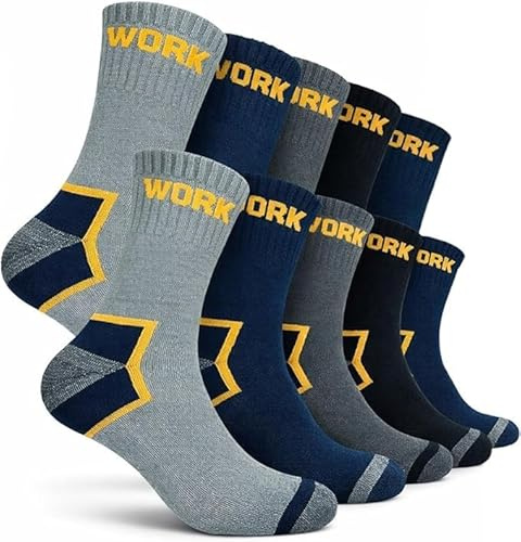 PS PROUTHS Calzini da Lavoro Uomo Donna Rinforzati Cotone Traspiranti, Imbottitura Ammortizzata Lunghe Giornate, Calze Lavoro Resistenti Tallone Punta (IT, Numero, 40, 46, Regular, Regular, X12)