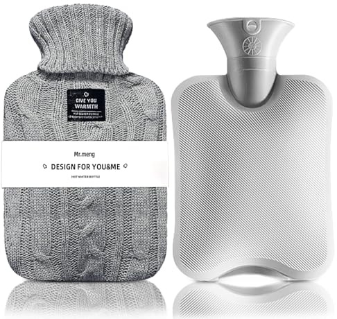 Borsa dell'acqua calda con rivestimento in maglia, a prova di perdite, per impacchi caldi e freddi, scalda mani e piedi, ideale per crampi mestruali, sollievo dal dolore al collo e alle spalle, colore