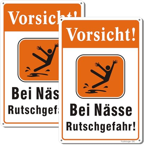 Vorsicht Bei Nässe Rutschgefahr Warnschild - 2er Pack 20cm x 30cm | Rostfreies Aluminium, Wetterfest, Fadingfest, Einfach zu Montieren