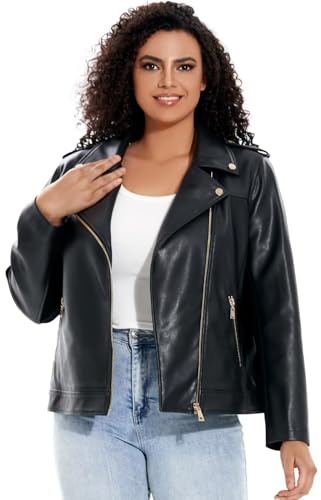 DIASHINY Women's Faux Leather Jacket Plus Size Pu Zip Up Loose Moto Coat Motorcycle Biker Outwear 4X