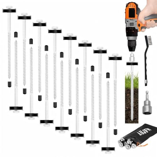 15 Pcs 10 Hex Pegs Drillable Tent Stakes, Screw in Tent Pegs Stakes for Garden Canopies Grassland Canopies Awnings Camping Travel (Hex Tool and Storage Bag)