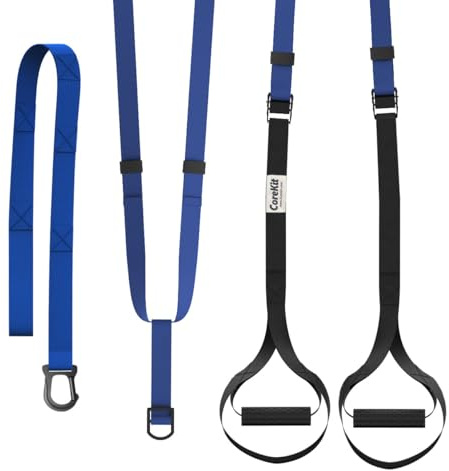 CoreKit Bodyweight Straps for Home Workouts, Full-Body Resistance Training Kit for Strength, Powerlifting, and Core Exercise (Blue)