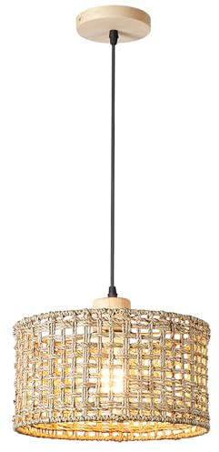 LIGKIN Hänglampa vintage industriell pendellampa rotting lampskärm hängande lampa boho, E27 taklampa rustik hänglampa för sovrum vardagsrum restaurang, Ø 30 cm