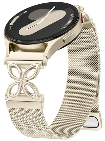 Upeak Metall Armbänder Kompatibel mit Samsung Galaxy Watch 7 6 5 4 Armband | 20mm Mesh Loop Magnetarmband mit Blumendesign für Galaxy Watch 4 6 Classic/5 Pro/Active 2/FE, Elegant Damen