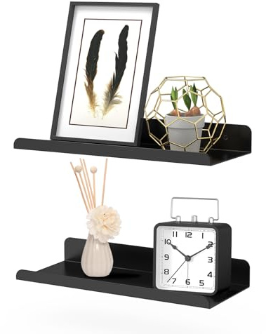 Tyanlenr 2 Pezzi Mensole Galleggianti da Parete Metallo Nero 28 CM, Moderne Mensole da Muro Piccole per Bagno, Cucina, Cameretta, Salotto, Ufficio