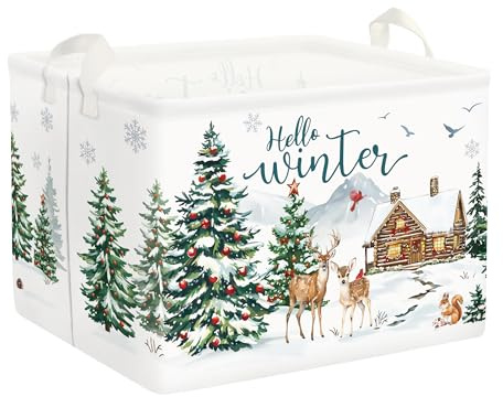 Clastyle Wintertiere Kinder Wäschekorb mit Henkel Weihnachtsbaum Kleidung Spielzeug Aufbewahrungskorb Jungen Mädchen Aufbewahrungsbox für Babyzimmer Bad, Hirsch, 40x30x30 cm