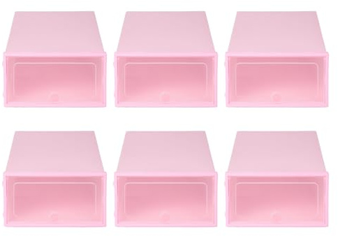 Asyduey Caja de Zapatos de Color Caramelo de 6 Piezas, Caja de Almacenamiento de Zapatos de PláStico Transparente, CajóN de Almacenamiento de Zapatero Rectangular Rosa