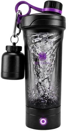 Silvering Elektrischer Shaker, Spülmaschinenfest, Protein shaker mit abnehmbarer Motoreinheit, USB-C aufladbar, Trainingsflasche, BPA frei, 600 ml, Eiweiß shaker elektrisch (Purpur)