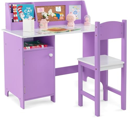 LIFEZEAL Scrivania per bambini con sedia in legno e armadietto (viola)