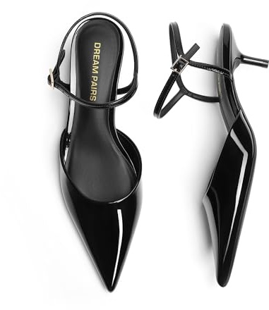 DREAM PAIRS Women's Stiletto Kitten Heel Pumps,Black-Pat,8