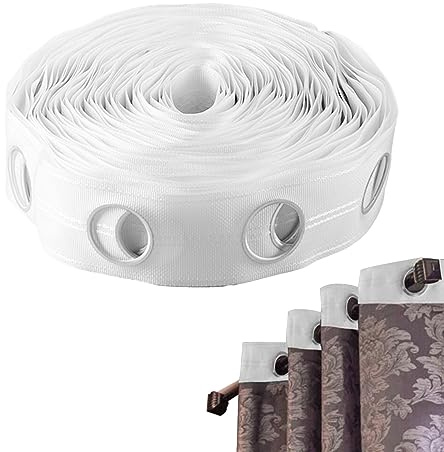 Cinta con Ojales para Cortinas, Cinta para cabecera de Cortina, 10 m, 60 Orificios, cabecera de Cortina Redonda de 42 mm, Ojal para Cortinas de Tela de Polipropileno Plegable Anti-UV para Oficina en
