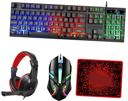 HEALEEP Clavier Gamer Filaire Rétroéclairé Souris Ergonomique, Casque de Jeu et Grand Tapis de Souris pour Ordinateur Portable et PC en Usage Gaming